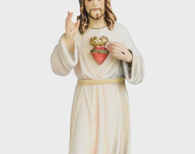Statue of Jesus Sacred Heart carved in Valgardena wood and hand decorated, Italian artisan production, various sizes