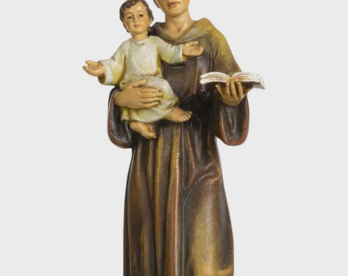 Statua di Sant' Antonio da Padova cm 15 (5,91 inches) in pasta di legno della Valgardena, decorata a mano di produzione artigianale italiana