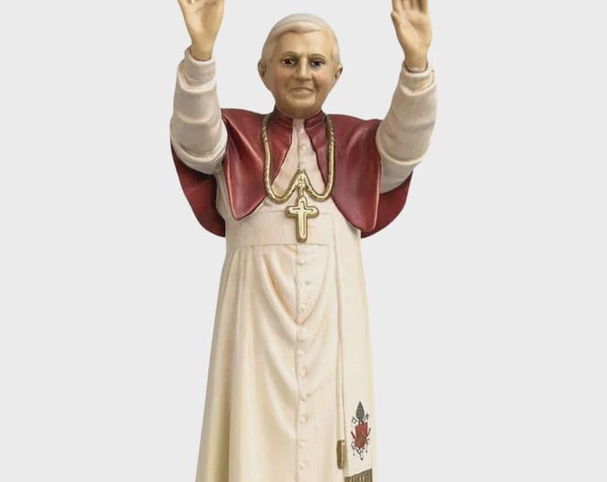 Statue of Pope Benedict XVI Joseph Ratzinger carved in Valgardena wood, hand-decorated, Italian artisan production, various sizes