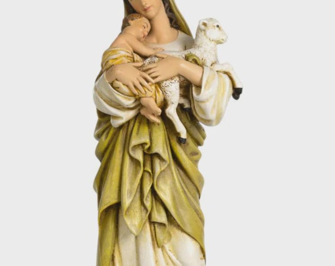 Statua della Madonna con bambino cm 15 (5,91 inches) in pasta di legno della Valgardena, decorata a mano di produzione artigianale italiana