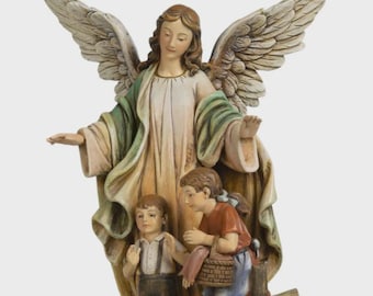 Guardian Angel statue 20 cm (7.87 inches) in Valgardena wood pulp, hand decorated, Italian production