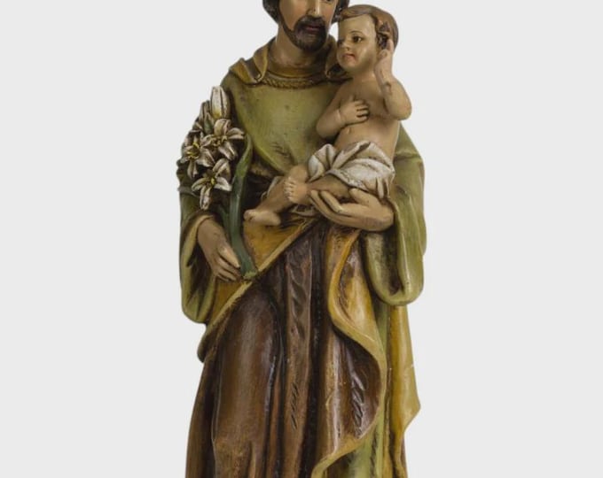 Statua di San Giuseppe con Gesù cm 20 (7,87 inches) in pasta di legno della Valgardena, decorata a mano, produzione artigianale italiana