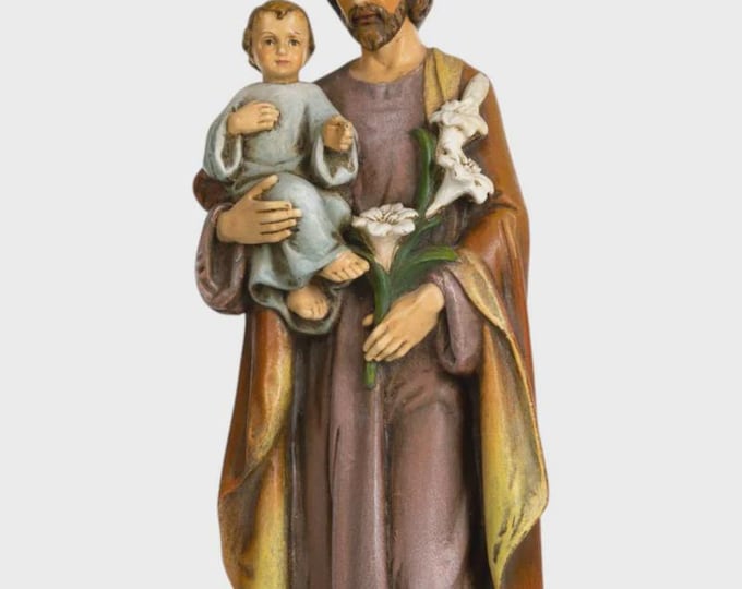 Statua di San Giuseppe con Gesù cm 15 (5,91 inches) in pasta di legno della Valgardena, decorata a mano, produzione artigianale italiana