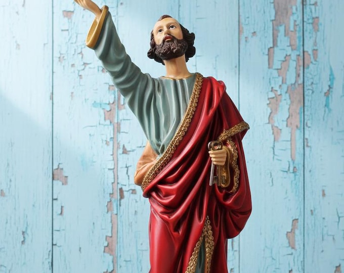 Statue of Saint Peter 70 cm (27.55 inches) in marble resin full decorated by hand, artisan production