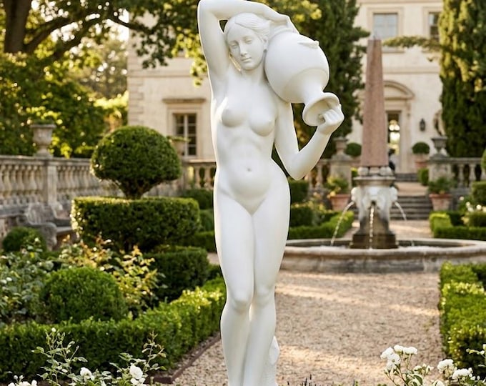 Classic sculpture "Ingres Source", in alabaster powder, marble base 120 cm (47.24 inches) of Italian artisan production.
