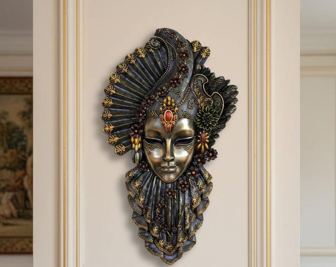 Venetian Charm Mask, 32 cm (12.6 inches) in bronzed resin marble, handcrafted