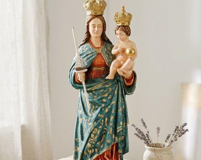 Statue of the Madonna Bonaria 35 cm (13.77 inches) in full resin marble decorated by hand, Italian artisan production