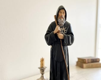 Statue of Saint Francis of Paola 28 cm (11.02 inches) in marble resin hand decorated, Italian artisan production