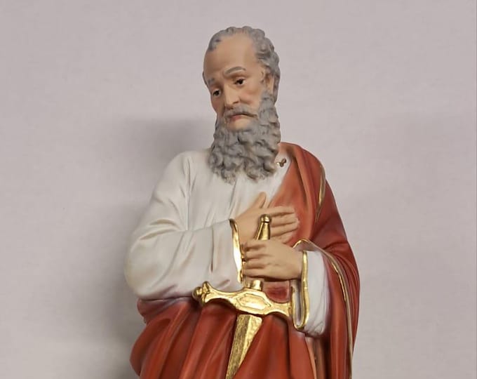 Statue of Saint Paul cm 32 (12.59 inches) in marble resin full decorated by hand of Italian artisan production