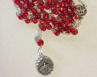 Rosary of the Holy Spirit cm 50 in red glass of Italian artisan production