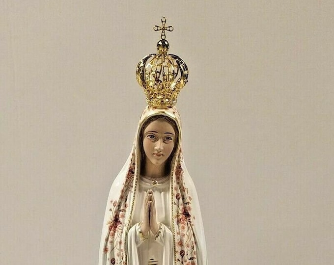 Statue of Our Lady of Fatima in glass resin, cm 61 (24,01 inches) hand-decorated with floral finish, handcrafted production
