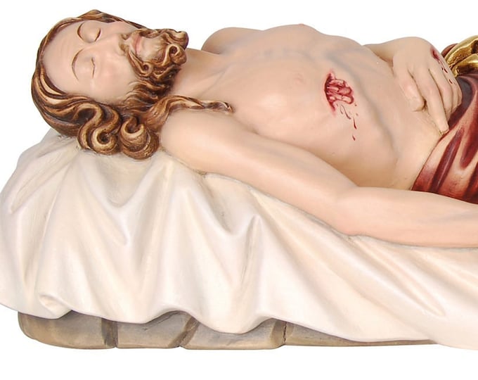 Statue of Jesus Christ dead carved in wood of Valgardena and decorated by hand of Italian handicraft production