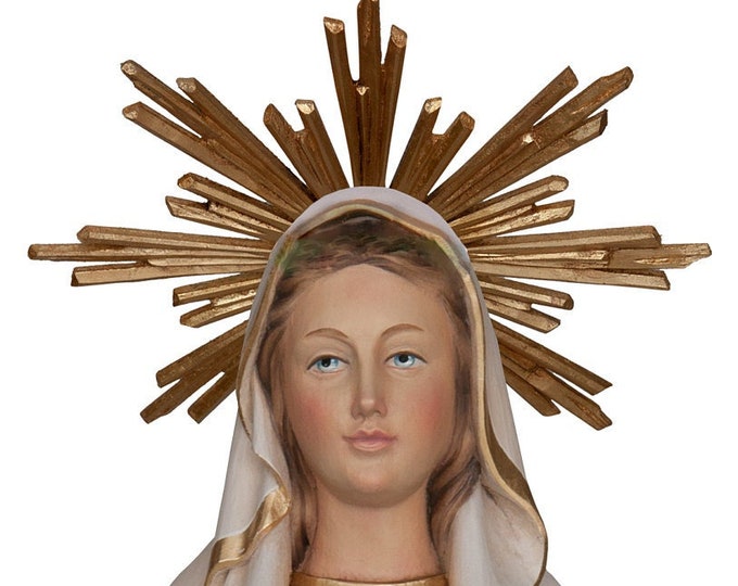 Statue of Our Lady of Lourdes with halo carved in valgardena wood and decorated by hand of Italian artisan production