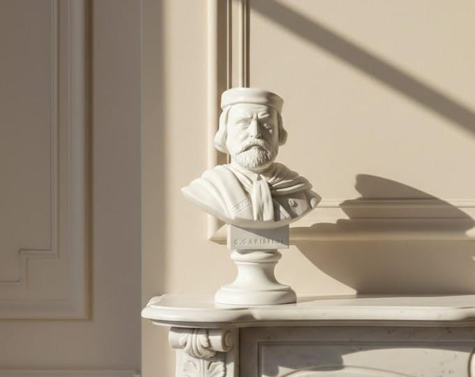 Bust sculpture of Giuseppe Garibaldi 16 cm (6.29 inches) in alabaster powder, handcrafted, made in Italy
