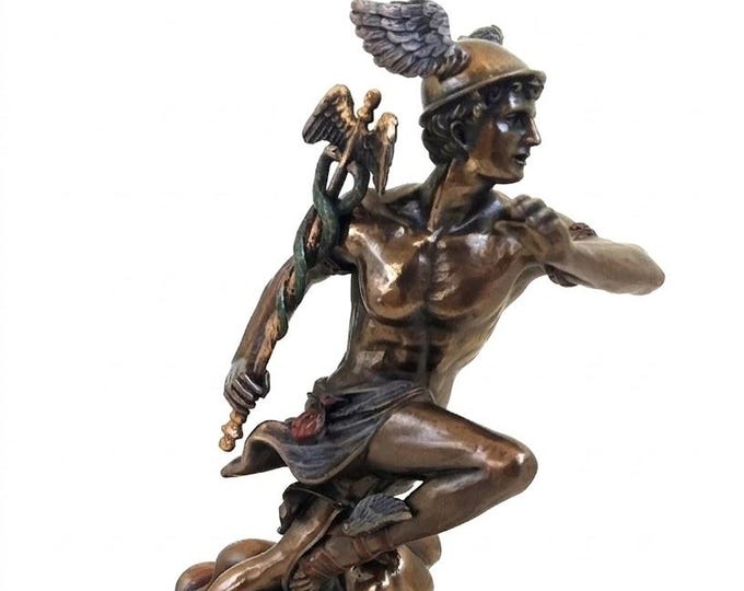 Classical sculpture Hermes-Mercury, 21 cm (8.26 inches) in bronzed resin marble, handcrafted, made in Italy