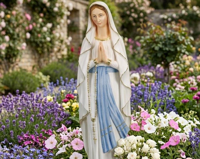 Madonna Lourdes statue 50 cm (19.68 inches) in hand-decorated resin marble, Italian artisan production