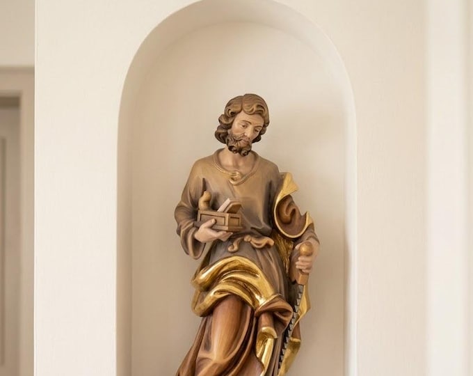 Statue of Saint Joseph, carved in Valgardena wood, hand-decorated, Italian artisan production, various sizes