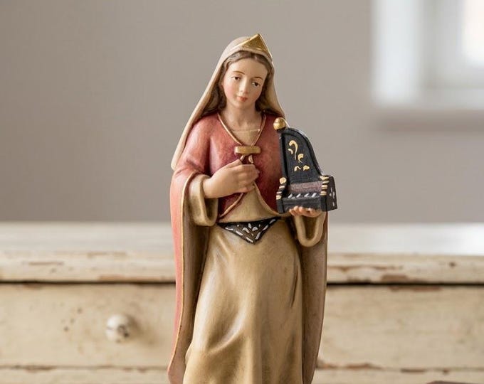 Statue of Saint Cecilia 12 cm (4.7 inches) carved in Valgardena wood and hand decorated, Italian artisan production