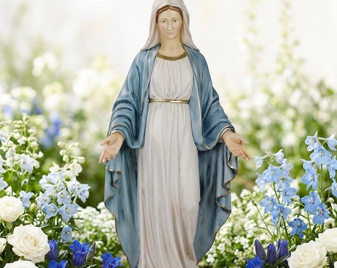 Miraculous Madonna statue 80 cm (31.49 inches) in hand-decorated resin marble, Italian artisan production