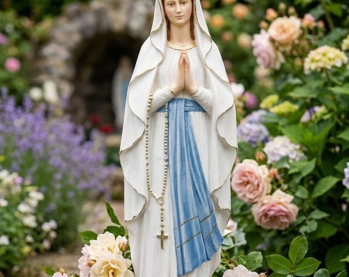 Madonna Lourdes statue 110 cm (43.30 inches) in hand-decorated resin marble, Italian artisan production