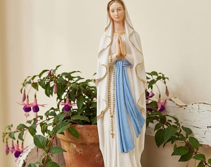 Madonna Lourdes statue 42 cm (16.53 inches) in hand-decorated resin marble, Italian artisan production