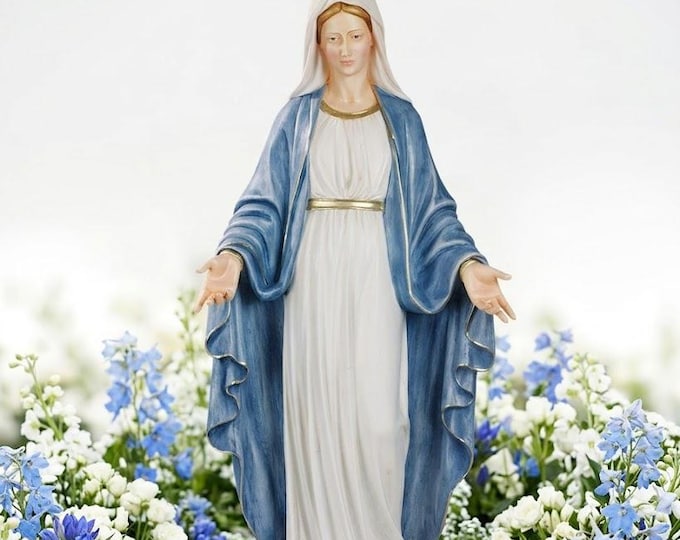 Miraculous Madonna statue 110 cm (43.30 inches) in hand-decorated resin marble, Italian artisan production