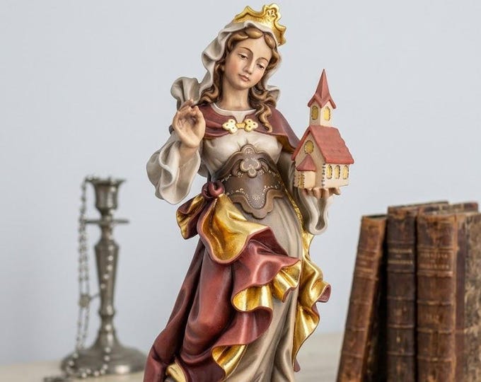 Statue of Saint Hedwig of Poland carved in Valgardena wood and hand-decorated, Italian artisan production, various sizes