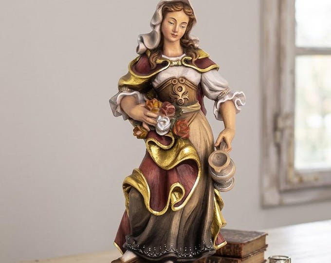 Statue of Saint Elizabeth, carved in Valgardena wood, hand-decorated, Italian artisan production, various sizes