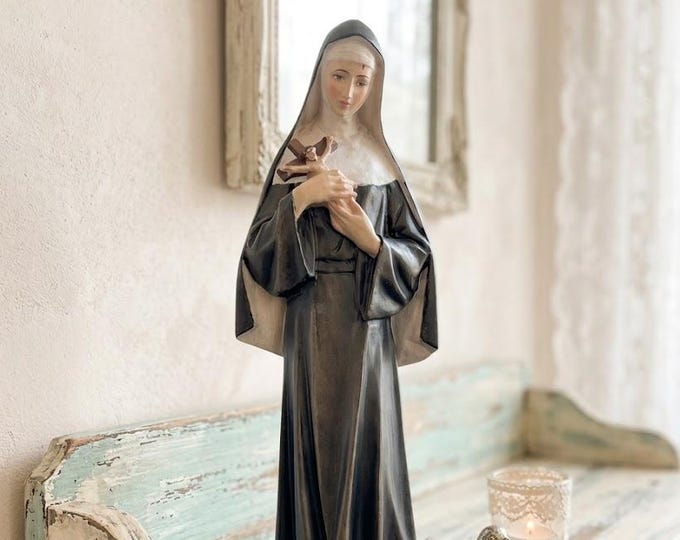 Statue of Saint Rita of Cascia carved in Valgardena wood, hand-decorated, Italian artisan production, various sizes