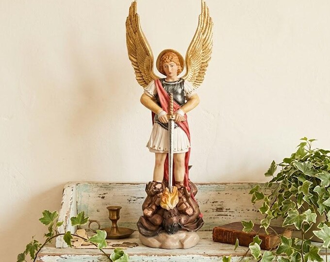 Statue of St. Michael the Archangel carved in Valgardena wood, hand-decorated, Italian artisan production, various sizes