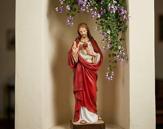 Statue of the Sacred Heart of Jesus 60 cm (23.62 inches) in marble resin hand decorated, Italian artisan production