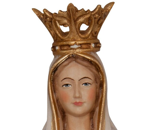 Statue of Our Lady of Lourdes with carved wooden crown of Valgardena and hand-decorated with Italian craftsmanship