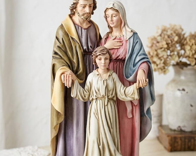 Statue of the Holy Family 34 cm (13.38 inches) in solid resin marble decorated by hand, Italian artisan production