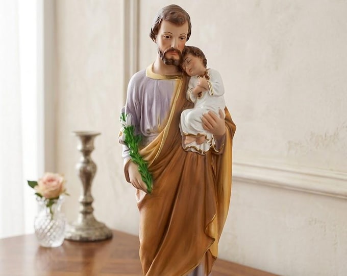 Statue of Saint Joseph 40 cm (15.74 inches) in marble resin hand decorated, Italian artisan production