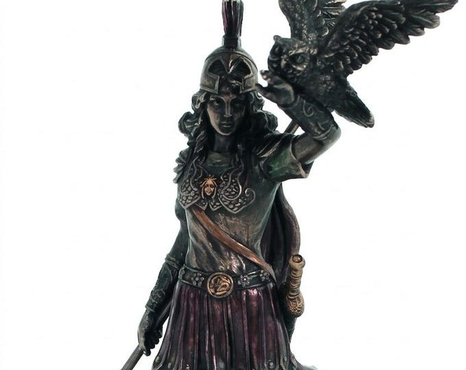 Scultura classica Pallade Atena, cm 20 (7,87 inches) in marmo resina bronzata, artigianale, made in Italy