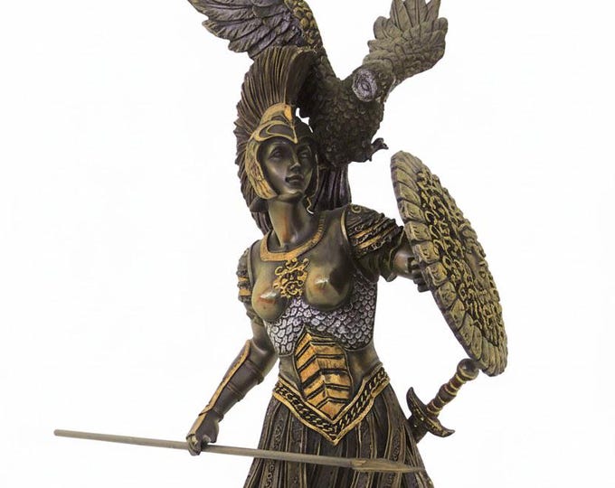 Classical sculpture Pallas Athena, 31 cm (12.20 inches) in bronzed resin marble, handcrafted, made in Italy