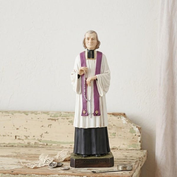 Statue of the Holy Curate of Ars John Mary Vianney 25.5 cm (10.03 inches) in marble resin hand decorated Italian artisan production