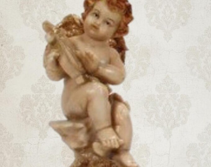 Angel statue cm 30 X 14,5 (11,81 X 5,70 inches) in hand-decorated resin, artisanal production for outdoor and indoor use.