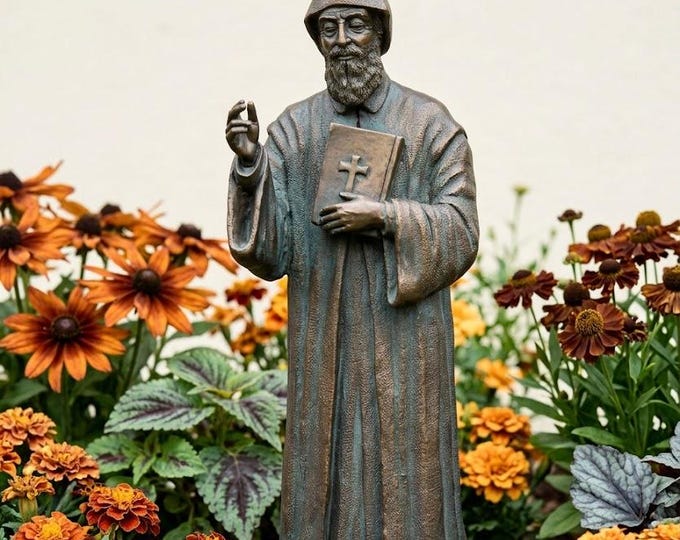 Statue of Saint Charbel Makhluf 42 cm (16.53 inches) in marble resin with bronze decoration, handcrafted in Italy