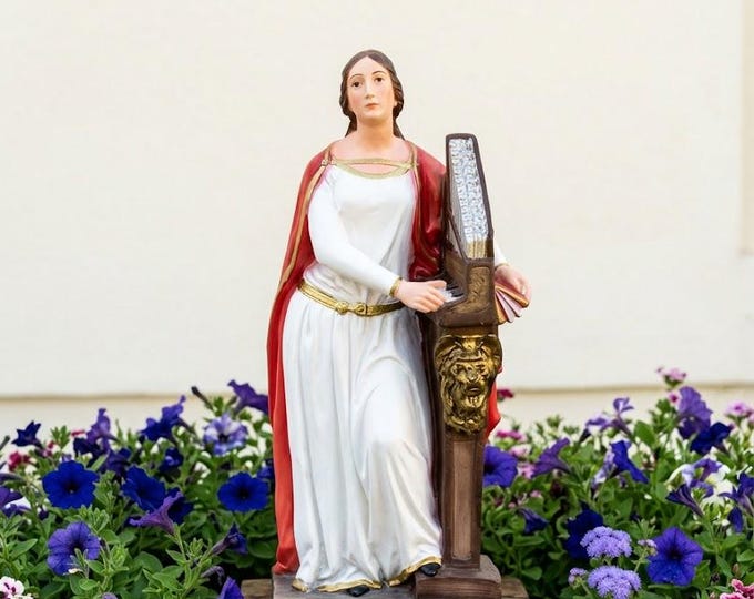 Statue of Saint Cecilia 40 cm (15.74 inches) in hand-decorated resin, Italian artisan production