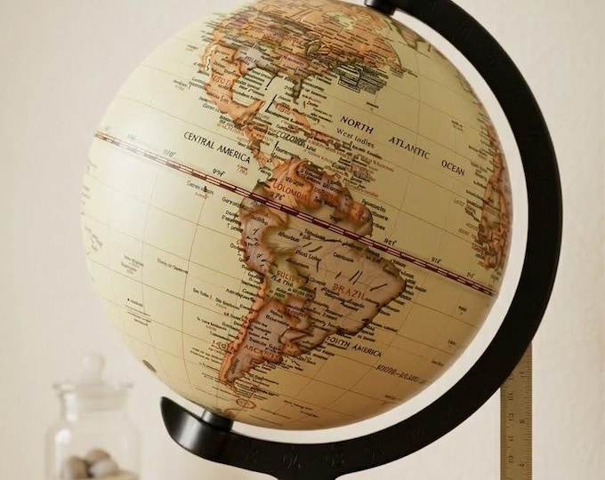 World Map, Modern Globe with Wooden Base, Height 22 cm (11.81 inch), Handcrafted