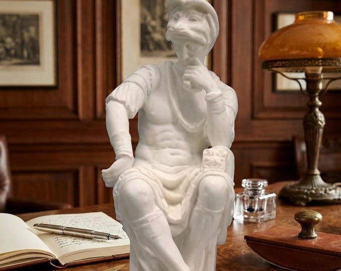 Classical sculpture "Giuliano De Medici", 25 cm (9.84 inches) in alabaster powder, marble base, handcrafted, made in Italy
