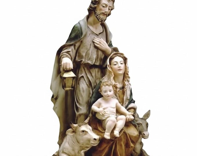 Nativity statue, Holy Family cm 45 (17.71 inches) made of alabaster powder, wooden base, hand decorated, made in Italy