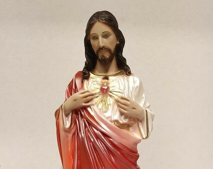 Statue of Jesus Sacred Heart cm 30 (11.81 inches) in pearl resin decorated by hand, Italian artisan production