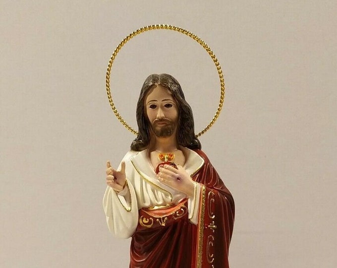 Statue of Jesus sacred heart, 34 cm (13,38 inches) with glass eyes, made of resin, hand-decorated, handcrafted