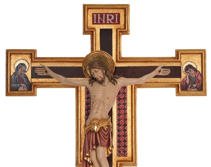 Cimabue Crucifix, carved in Valgardena wood and hand decorated, various sizes, handcrafted in Italy