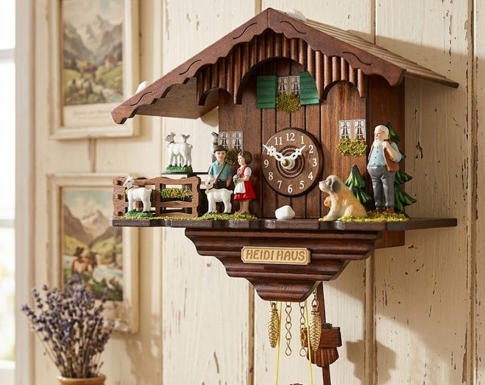 Carved wooden cuckoo clock "Cuculino Heidi", Alpine chalet 16 cm (6.30 inch) handcrafted in Italy