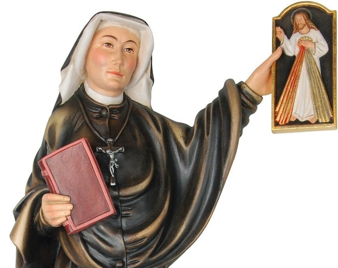 Statue of St. Faustina Kowalska carved in wood from Valgardena and hand-decorated with Italian handicraft production