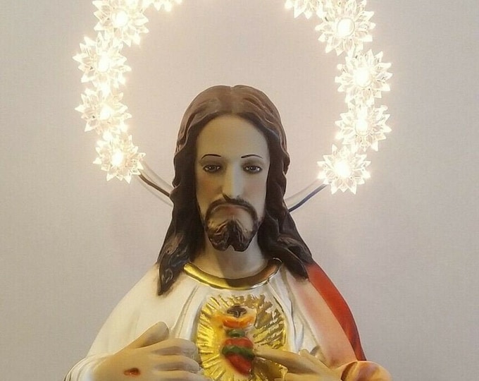 Statue of Jesus the Sacred Heart 60 cm (23.62 inches) with luminous halo, in hand-decorated resin marble, Italian artisan production