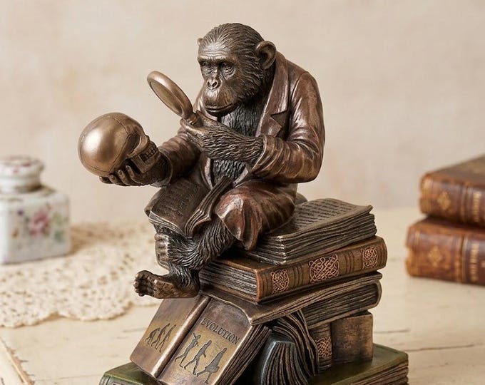 Classical sculpture of the Evolution Monkey, 17 cm (6.69 inches) in bronzed resin marble, handcrafted in Italy